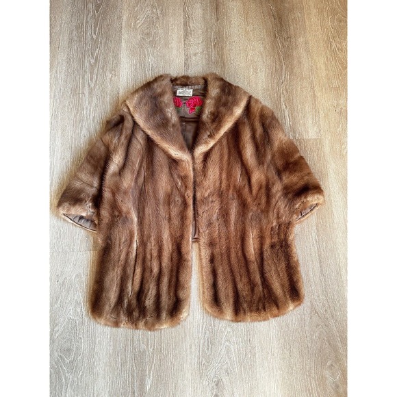 Vintage Mink “Fur label Authority” Brown Satin-Lined Stole Wrap Capelet One Size - Picture 1 of 12